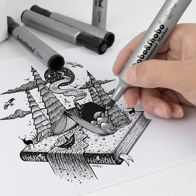 Dabo&Shobo 72 Pack Permanent Markers, Chisel Point, Quick Drying Ink, Black Permanent Markers, Works on Plastic,Wood,Stone,Metal and Glass for Doodling, Marking…-DeskLoop Office