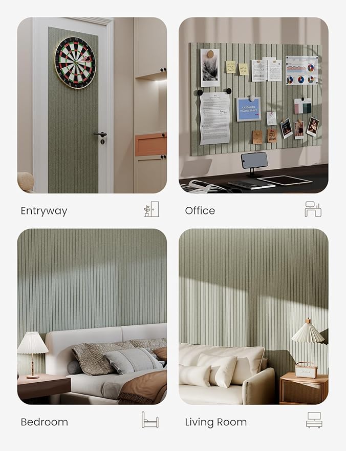 Bumusty Large Cork Board Alternative-36 x24 Felt Bulletin Board Tiles, with 30 Pushpins, 40 Adhesive Tabs, 6-Pack Slat Wall Paneling, Cork Boards for Office Push Pin Board Felt Board-Sage-DeskLoop Office