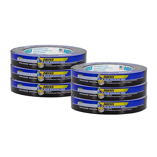 ABRO 6-Pack Blue Painters Tape: 18mm x 55M All Purpose Blue Tape, Temporary Labeling, Easy Tear, Clean Removal, Masking Tape Colored, DIY or Professional Use-DeskLoop Office