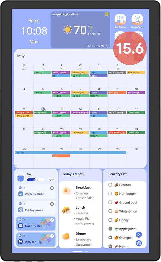 Digital Calendar 15.6'' Wall Touch Screen Chore Chart Customize Dashboard Smart Electronic Calendar Digital for Family Meal Planner Support All Google Play App with Stand Wall Mount Black-DeskLoop Office
