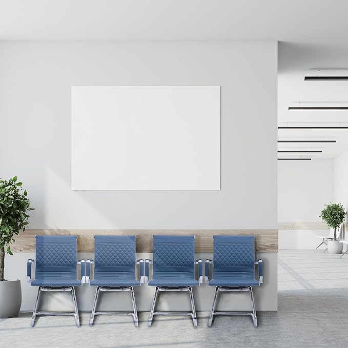 Office Guest Chairs Reception Chairs Waiting Room Chairs Set of 8 Conference Room Chair with Mid Back, Modern PU Leather Desk Chairs, Navy-DeskLoop Office