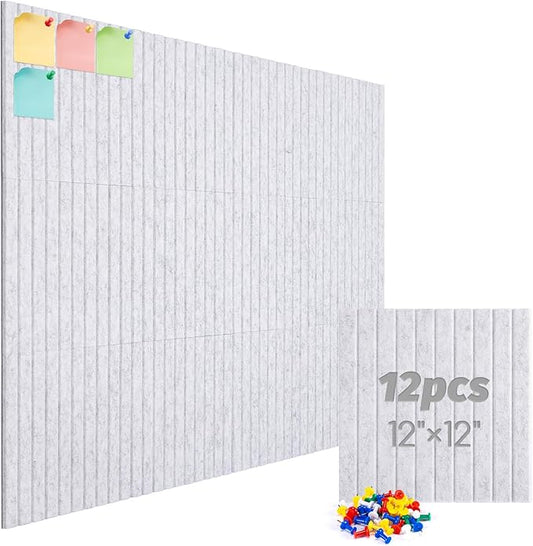 Large Cork Board Alternative, 12 Pack Felt Board with Safe Removable Adhesive Tabs Felt Wall Tiles, Large Cork Boards for Walls, Cork Board for Home Office, Pin Boards for Walls, Stripe Marble White-DeskLoop Office