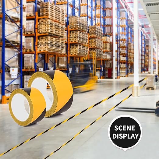 2 Inch x 220 FT Black & Yellow Floor Marking Tape, High-Visibility & Adhesive Hazard Tape for Caution & Aisle Marking, Caution Warning Safety Stripe Tape Roll for Walls Steps Pipes Equipment