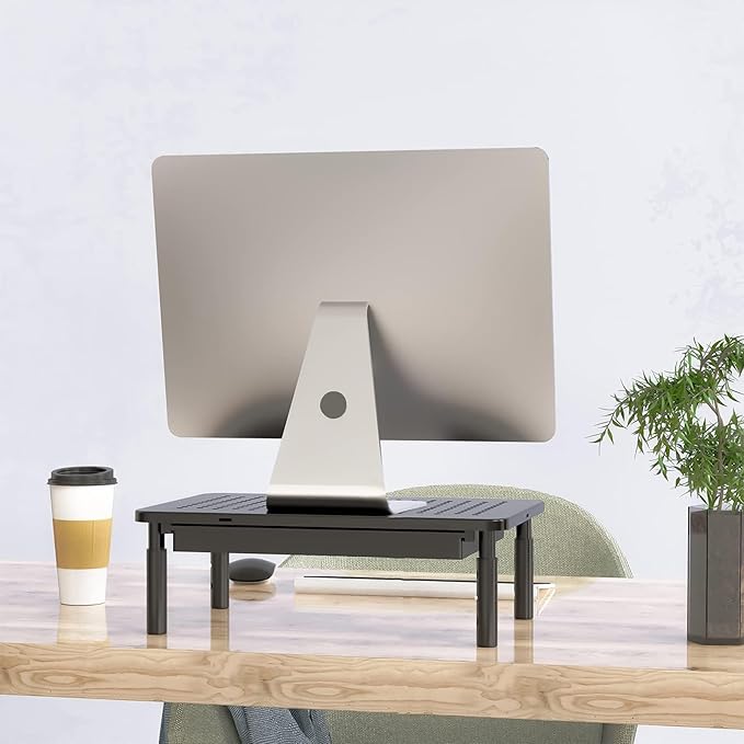 WALI Computer Monitor Stand with Storage, Desk Monitor Riser 3 Height Adjustable, Laptop Riser with Airflow Vents, Desk Organizer for Computer, Laptop, Printer, Notebook (STT003D-B), 1 Pack, Black-DeskLoop Office