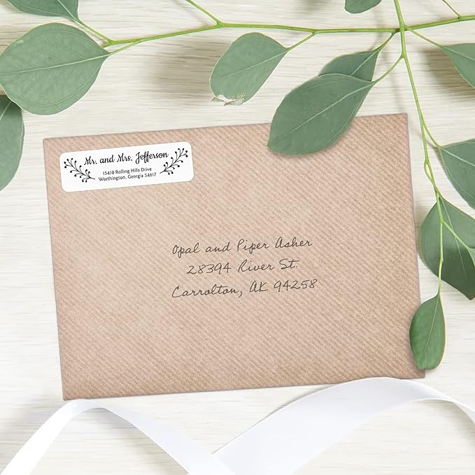 Modern Black and White Rolled Address Labels / 250 Personalized Return Address Labels/Designer Address Stickers in Elegant Plastic Dispenser-DeskLoop Office