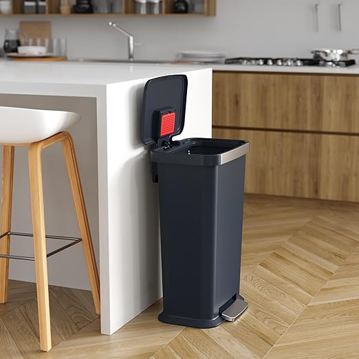 iTouchless SoftStep 13.2 Gal / 50L Step Pedal Kitchen Trash Can with Odor Filter, Stainless Steel Trim Dent-Proof Durable Construction, Garbage Bin with Lid for Home Office, Bedroom, Black Plastic-DeskLoop Office