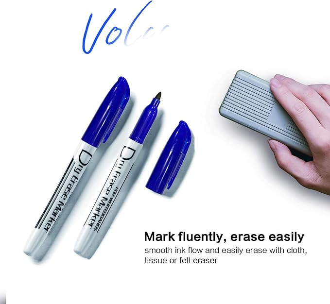 Volcanics Blue Dry Erase Markers Low Odor Fine Whiteboard Markers Thin Box of 12-DeskLoop Office