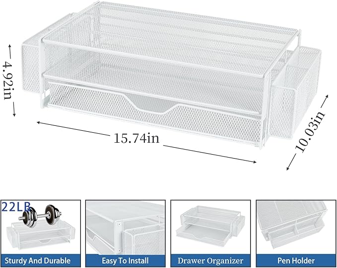 AUPSEN Computer Monitor Stands Riser,2-Tier Desk Organizers and Accessories, Office Desk Accessories Organizer with Drawers and 2 Pen Holder for Office Supplies (White)-DeskLoop Office