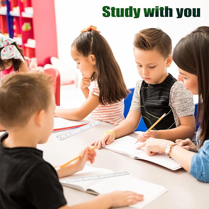 28 Pack Plastic Ruler 12 Inch Transparent Rulers - Metric Bulk for Kids School Office Classroom, Clear-DeskLoop Office