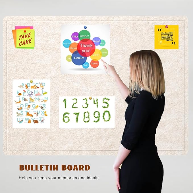Large Bulletin Board, 48 X 36 inches Felt Board Notice Pin Board, 4' x 3'Cork Board Alternative for Wall, Self-Adhesive Vision Board Mood Board Foldable Photo Board with 30 Pushpin (Oatmeal)-DeskLoop Office