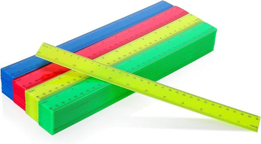 Zonon 100 Pcs 12 Inch Plastic Ruler Assorted Colors Rulers with Centimeters Millimeter and Inches Shatterproof Straightedge Bulk for Classroom School Home Office Kids(Plastic,Yellow, Green, Blue, Red)-DeskLoop Office