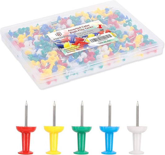 PAPERPAL 280 Assorted Color Push Pins for Cork Board, Colorful Thumb Tacks for Wall Hangings, Pushpins for Office School & Personal Use, Standard Size Push Pin Tacks-DeskLoop Office
