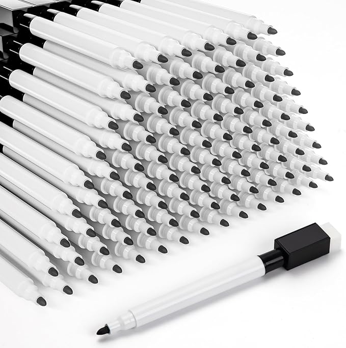 100 Pcs Black Magnetic Dry Erase Markers with Eraser Cap, White Board Mini Dry erase Markers Bulk, Fine Point Tip Student White Board Markers for Teachers Office School Supplies-DeskLoop Office