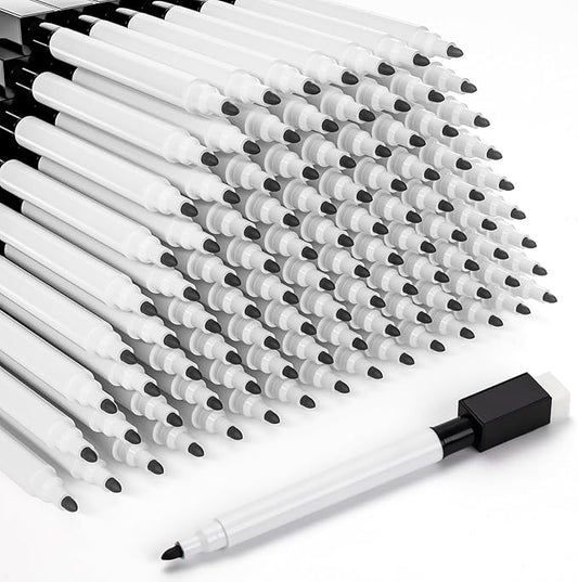 100 Pcs Black Magnetic Dry Erase Markers with Eraser Cap, White Board Mini Dry erase Markers Bulk, Fine Point Tip Student White Board Markers for Teachers Office School Supplies-DeskLoop Office