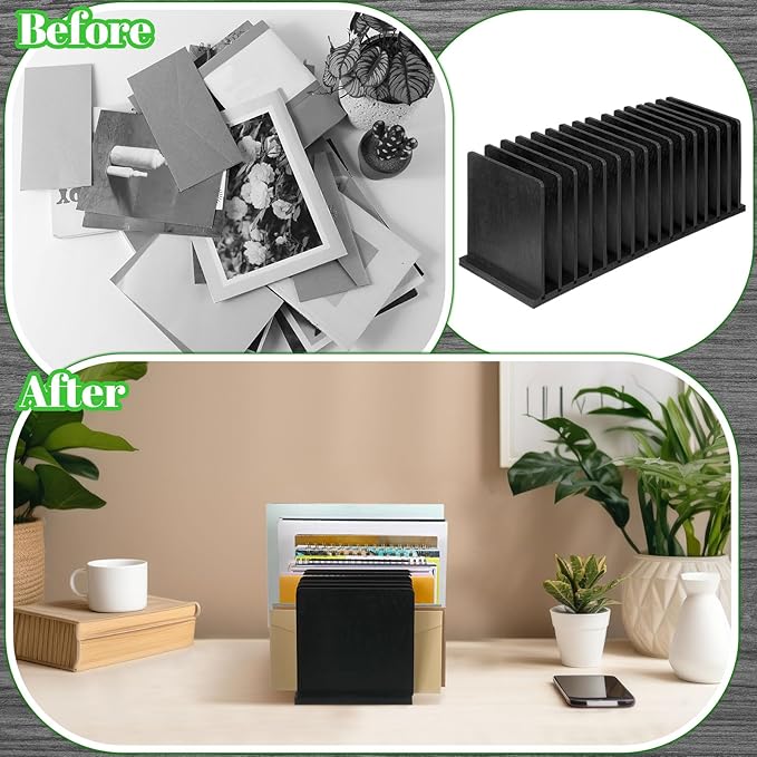 Desk Mail Organizer Wood File Holders 15 Slots Desk Organizer Countertop Letter Sorter Desktop Mail Paper Holder Folder Filing Cell Phone Document Storage Tray(Black)-DeskLoop Office