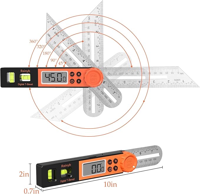 Digital Angle Finder Protractor 0-360 Degree T-Bevel Gauge & Protractor with Horizontal Vertical Bubble & Full LCD Display for Woodworking, Metalworking, Construction(7-Inch X 2Pcs)-DeskLoop Office