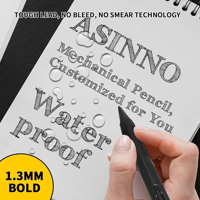 ASINNO 1.3 MM Mechanical Pencil, Weatherproof 2B Dark Lead, Heavy Duty Mechanical Pencil Woodworking Pencils with 20 Lead Refills and 4 Erasers, for Outdoor Marking Drafting Drawing Sketching-DeskLoop Office