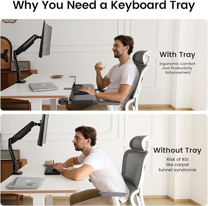 Large Keyboard Tray Under Desk Slide Out with Extra Sturdy C Clamp Mount System,26'' (30'' including Clamps) x11 Slide-Out Keyboard Drawer Under Desk for Typing,Keyboard Mouse Tray,Black-DeskLoop Office