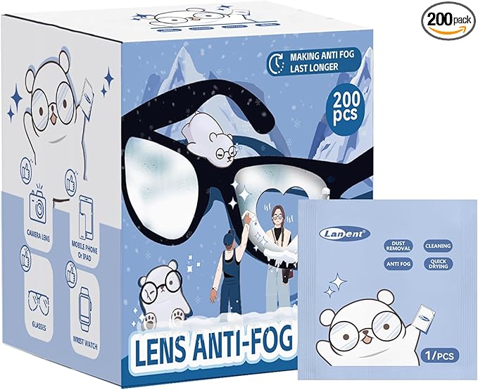 (200 PCS) Anti-Fog Lens Wipes Pre-Moistened Anti-Fog Wipes| Glasses Cleaner Safely Cleans Glasses, Sunglasses, Phone Screen, Electronics & Camera Lens-DeskLoop Office