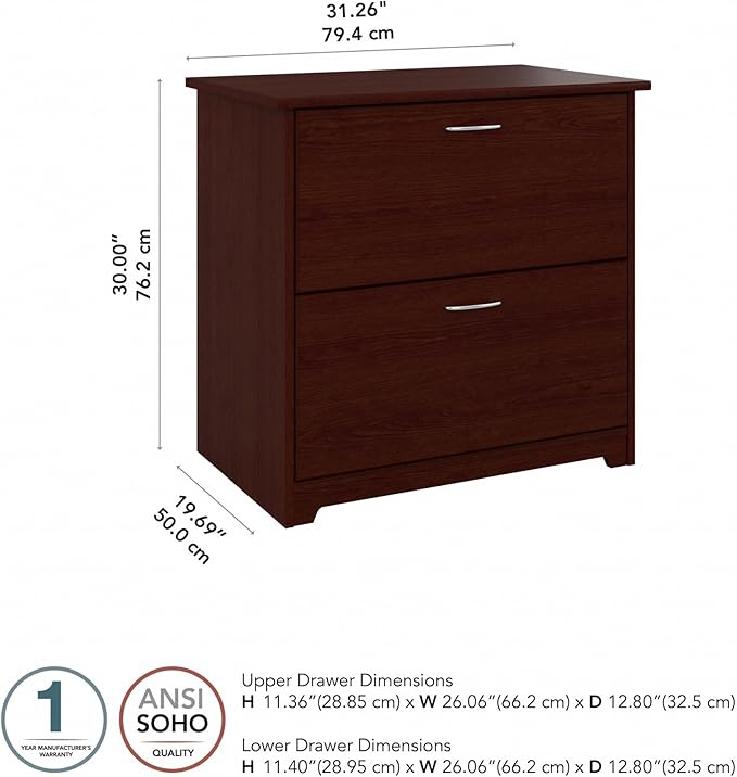 Bush Furniture Cabot 2 Drawer Lateral File Cabinet in Harvest Cherry, Home Office Chest for Letter, Legal, and A4-size Document Storage-DeskLoop Office