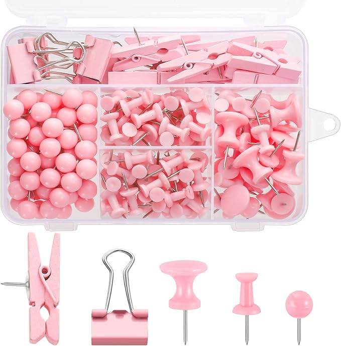 200 Pieces Pink Push Pins Thumb Tacks Cute Decorative Push Pins for Cork Board Bulletin Boards Wall Maps Pictures Office Supplies-DeskLoop Office