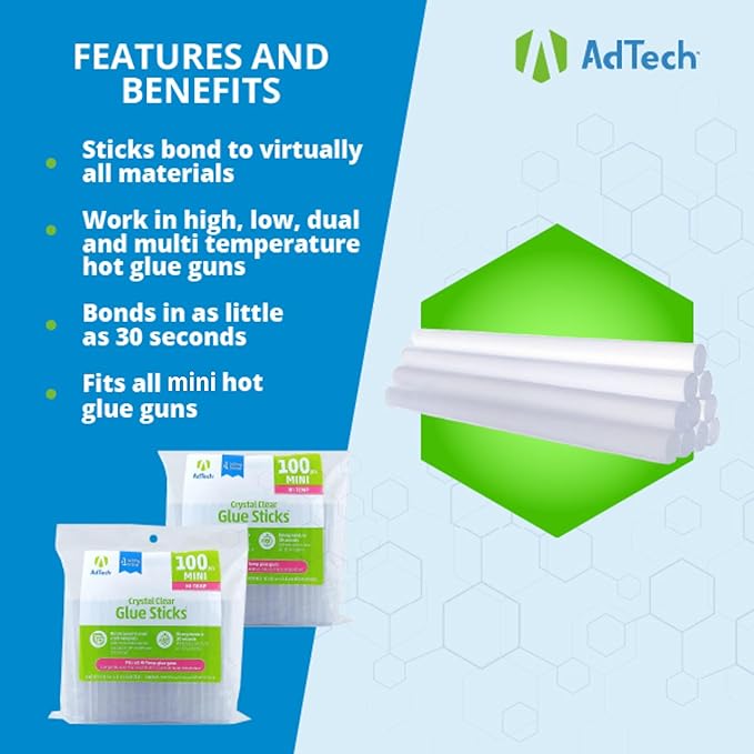 Adtech 100ct-2pk 2-100ct High Temp Mini Size Glue Sticks, 2 Pack, Clear-DeskLoop Office