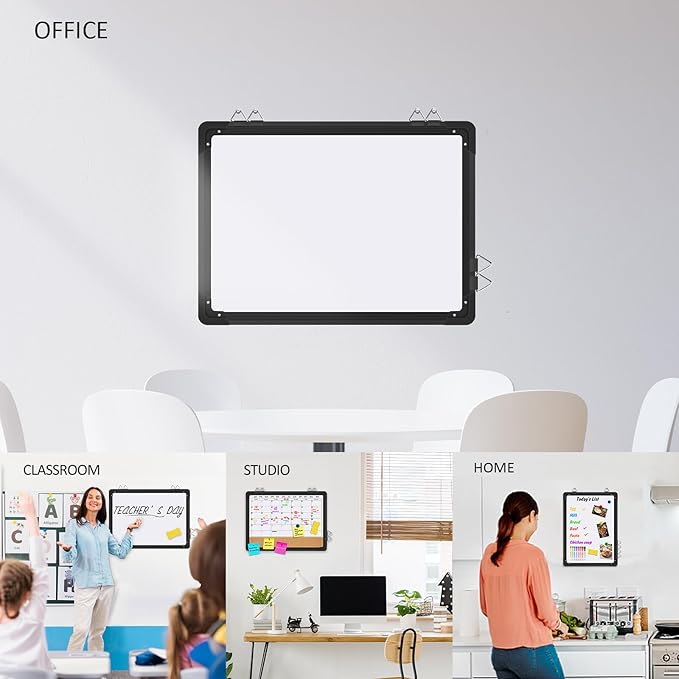 EAONE 16x12 in Double Side Whiteboard Calendar & Cork Board Combo for Wall, 3 in 1 Magnetic Dry Erase Whiteboard Monthly Calendar and Bulletin Board with Aluminum Frame for Home Office Kitchen-DeskLoop Office