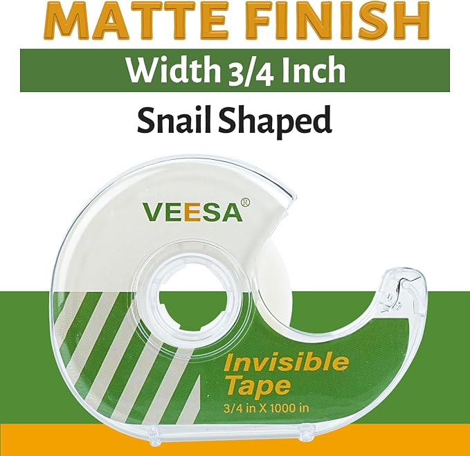 VEESA Invisible Tape with Dispenser, 12 Rolls, 3/4 x1000 Inches, Matte Finish, Gift Wrapping Tape for Label & Mend, Classroom, Office, Back to School Supplies-DeskLoop Office