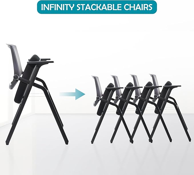 Conference Room Chairs, Folding Office Desk Chair with Lumbar Support and Sliding Armrest with Casters, Stackable Office Guest Chairs & Reception Chairs(4 Pack)-DeskLoop Office