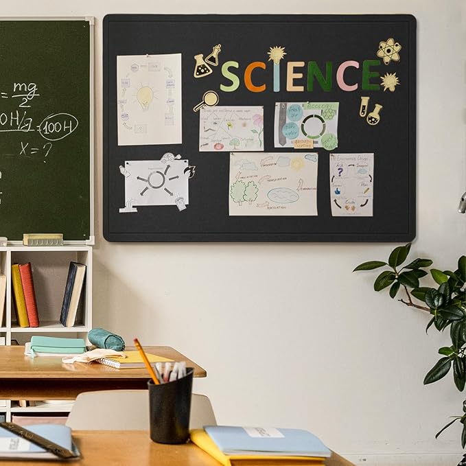 Large Bulletin Board - 48 x 36 Inches, Decorative Felt Pin Board for Wall - 4' x 3' Foldable Photo Display Board with Self-Adhesive Tape, Includes 20 Push Pins - Black-DeskLoop Office