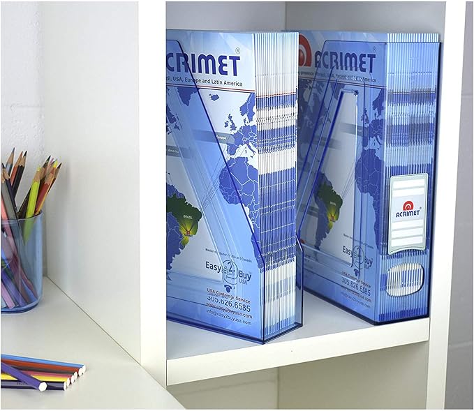 Acrimet Magazine File Holder, Durable Rack, Space-Saving Organizer (Plastic) (Clear Blue Color) (2 pack)-DeskLoop Office
