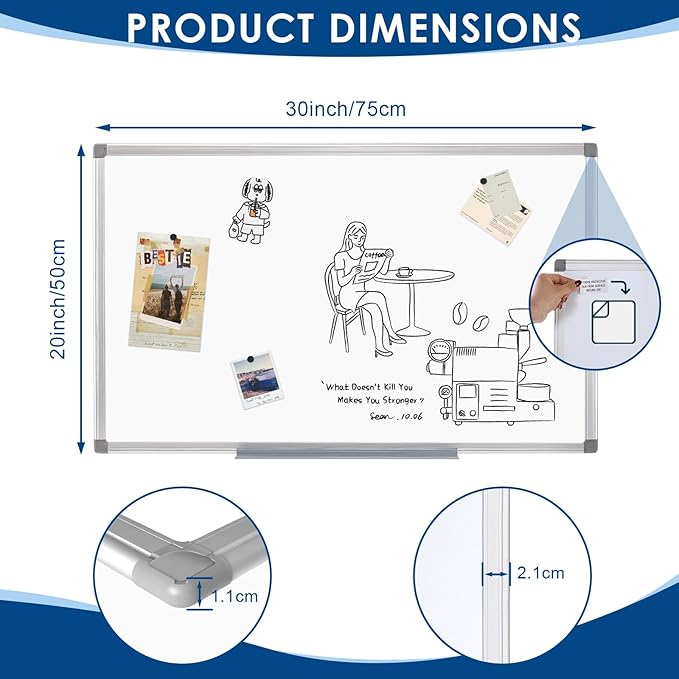 SWANCROWN Magnetic White Board 30 x 20 Inches Dry Erase Board, Hanging Whiteboards for Door, Office, Home, Dorm- Teachers/Students/Family-DeskLoop Office