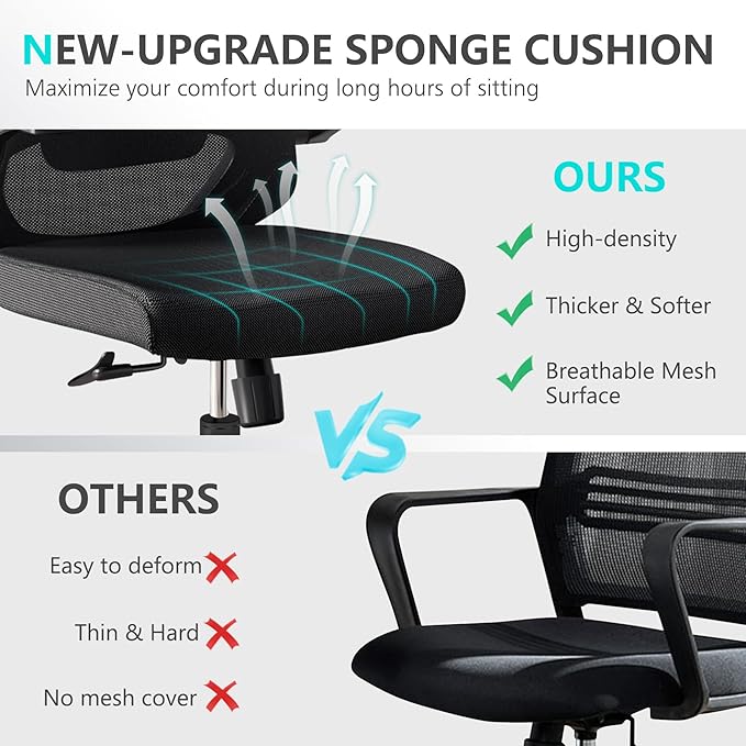 Comfy Office Chair, Home Ergonomic Desk Chairs, High Back Gaming Mesh Computer Chair with Wheels, Lumbar Support, Adjustable Headrest, Flip-up Armrest 350LBS Capacity-DeskLoop Office