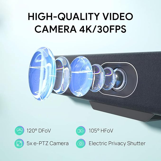 Yealink UVC34 4K Conference Room Camera System 10 Microphone 8 MP All-in-One Video Conferencing System AI Auto Framing 120° Field of View Microsoft Teams Certified Webcam Zoom Rooms USB-A-DeskLoop Office