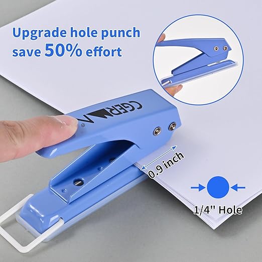 Single Hole Puncher, 3 Pack ,1/4" Hole, 50% Labor Savings, Heavy Duty Metal Punch, 15 Sheet Capacity, for ID Cards, Chipboard, Art Project, Crafts Easy Punching-DeskLoop Office