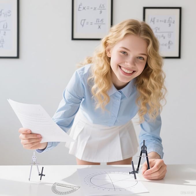 Professional Compass for Geometry Set, Metal Compass with Wheel and Lock for Geometry, Drawing Compass Tool, Circle Drafting Tool, and 6 Inch Math Protractors 180 Degree (Silver)-DeskLoop Office