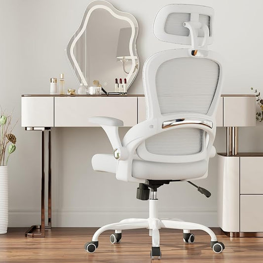 TRALT Office Chair - Ergonomic Office Chair with Back Support, Computer Chair - Home Office Desk Chairs, 330lbs Wide Seat Big and Tall Office Chairs with Headrest, Comfy Desk Chairs (White)-DeskLoop Office