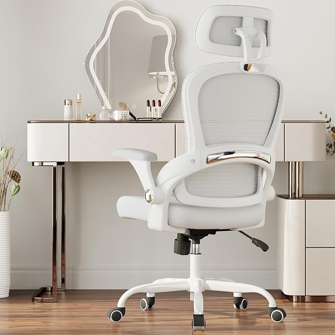 TRALT Office Chair - Ergonomic Office Chair with Back Support, Computer Chair - Home Office Desk Chairs, 330lbs Wide Seat Big and Tall Office Chairs with Headrest, Comfy Desk Chairs (White)-DeskLoop Office