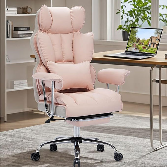 Efomao Big and Tall Office Chair 400LBS, Heavy Duty Executive Office Chair with Foot Rest, Home Office Desk Chairs, Pink Big Tall Computer Chair-DeskLoop Office