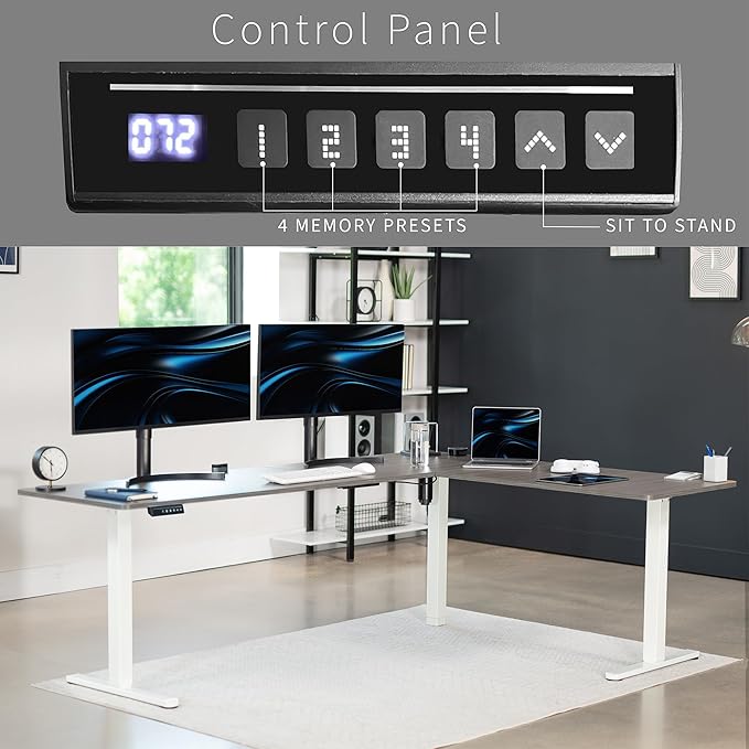 VIVO Electric Corner L-Shaped 84 x 63 in Standing Desk, Memory Height Adjustment, Dark Gray Top White Frame, DESK-E3CTWG-84-DeskLoop Office
