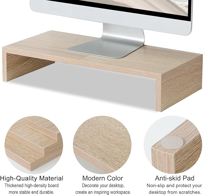 TEAMIX 20 Inch Wood Monitor Stand Riser, Wooden Desktop Stand for PC/TV/Laptop/Printer, Cozy Monitor Riser with Storage, Computer Stand Space-Saving-DeskLoop Office