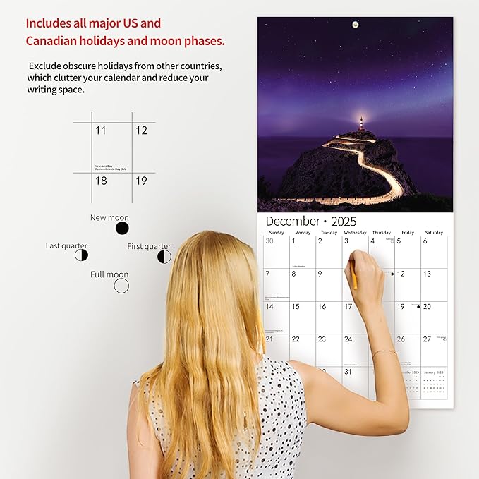 2025 Wall Calendar,Calendar 2026, July 2025 - December 2026, Wall Calendar Lighthouses, 12" x 24" Opened,Full Page Months Thick & Sturdy Paper for Calendar Organizing & Planning-DeskLoop Office