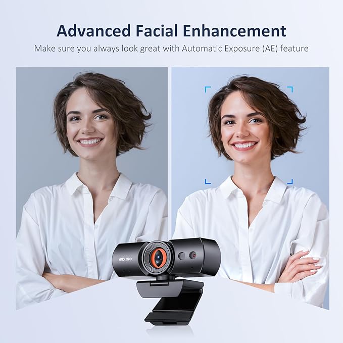 NexiGo HelloCam Pro, Webcam with Windows Hello, 1080P 60FPS Autofocus, True Privacy, Automatic Electronic Shutter, Computer Camera, Microphone, Facial Enhancement, HD USB Web Cam-DeskLoop Office