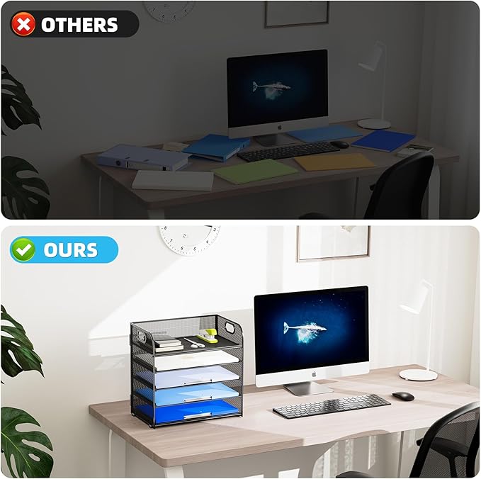 Marbrasse Desk Organizer - 5 Tier Paper Letter Tray, Mesh File Organizer with Handle for Office, School and Home-DeskLoop Office