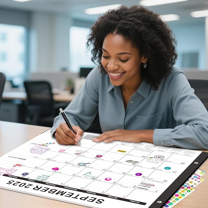 Gannyfer Desk Calendar 2025-2026, Large Calendar 2026 22" x 17", July 2025 - Dec 2026, 18 Monthly Academic Desktop Pad Calendar with Plastic Cover, Thick Paper, for Planning and Organizing in Office, School, Family(6 Stickers)-DeskLoop Office