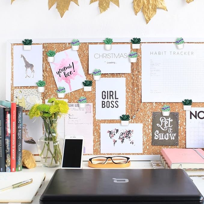 20 Pieces Cute Succulent Plants Decorative Push Pins Colorful Floret Thumbtacks for Photo Wall, Feature Wall, Whiteboard, Cork Board, Map, Bulletin Board, Office or Home (Three Assorted Styles)-DeskLoop Office