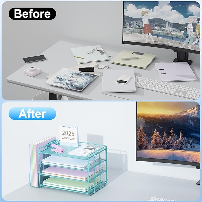 Spacrea Desk Organizers and Accessories, Paper Organizer for Desk with File Organizer, Desk Accessories & Workspace Organizers for Office Supplies (Blue)-DeskLoop Office