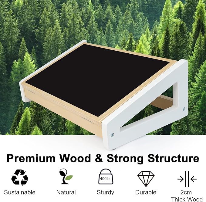 WOOD CITY Foot Rest for Under Desk at Work, 3 Heights Adjustable Footrest with Silicone Surface, 2 in 1 Foot Stool Improve Posture, Reduce Fatigue & Pain, Ideal for Home/Office/Gaming (Natural-White)-DeskLoop Office