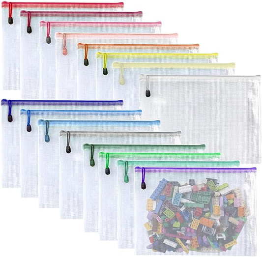 Oaimyy-16Pcs, 7" x 11" inches Mesh Zipper Pouch, Plastic Zip File Folders Puzzle Bags for Organizing,for Office Supplies,Travel,Home Storage-Multicolor-DeskLoop Office