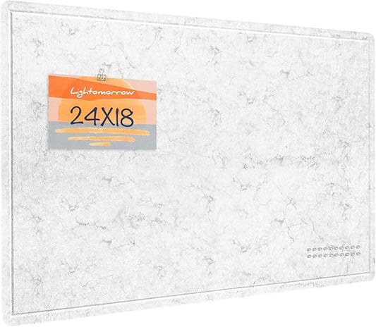 Bulletin Board, 24 x 18 Inches Felt Decorative Pin Board, Cork Alternative for Wall, Foldable Photo Self-Adhesive Vision Mood Board With 20 Pushpins - Marble White-DeskLoop Office
